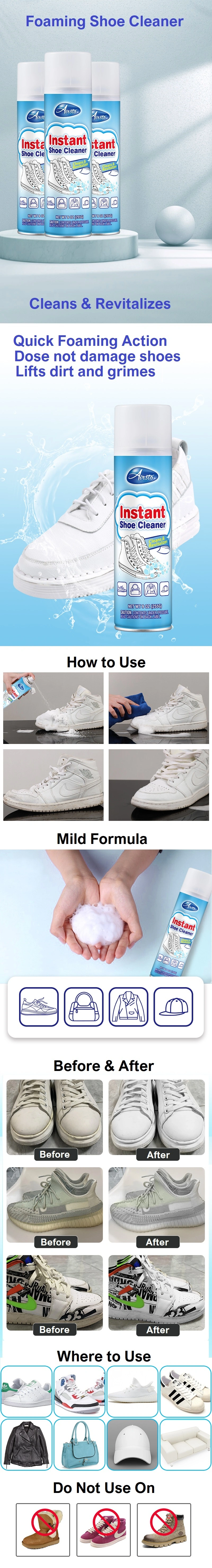 Shoe Care Product Fast Acting Sneaker Cleaner Athletic Shoes Cleaner Foam Cleaner for Shoes