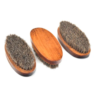 Wholesale OEM 100% Horse Hair Wooden Shoe Brush Oval Shape Shoe Brush for Cleaning